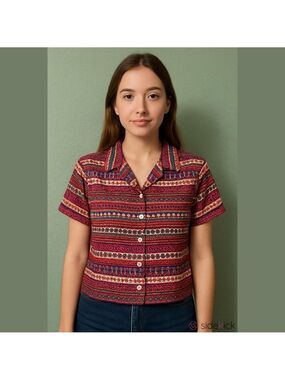 Vintage Trading River Ridge Multicolor Floral Paisley Patterned Ladies Blouse